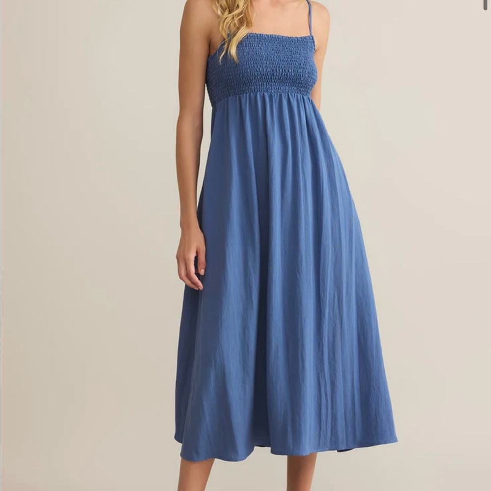 Z Supply Blue Midi Dress with Smocked Bodice
